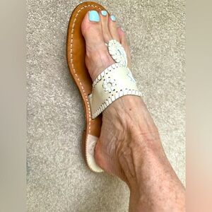 Jack Rogers Cream and Brown Sandals with Whipstitch Detail